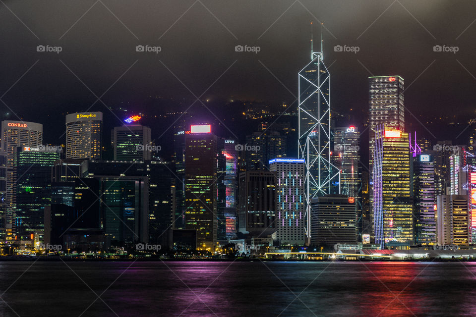 Night View of Hong Kong Island from Avenue of Stars