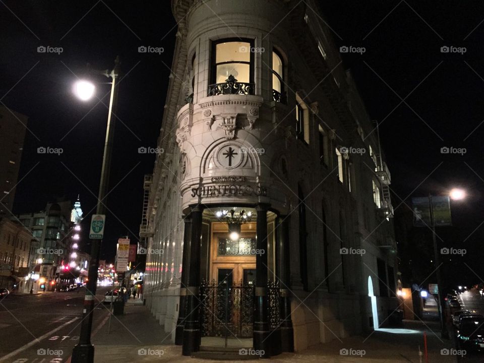 San Francisco Scientology Building at night
