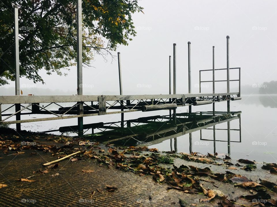 Boat Dock on Lake Tainter - foggy Wisconsin morning - USA