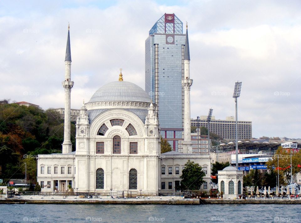 Mosque and modern buildings 