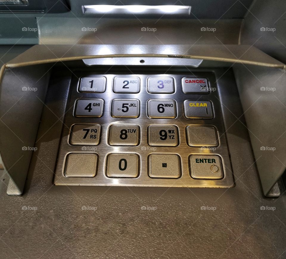 Atm machine number keypad button. Business and finance concept