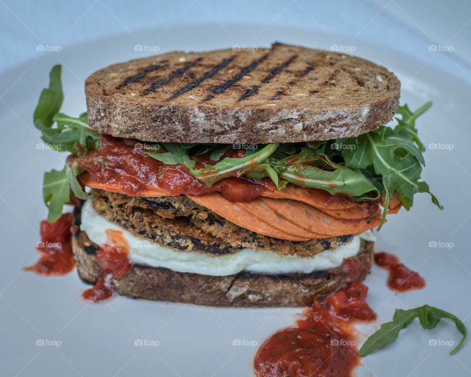 Loaded eggplant Parmesan sandwich 