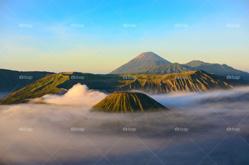 Mount Bromo (sunrise), is an active volcano and part of the Tengger massif, in East Java, Indonesia.