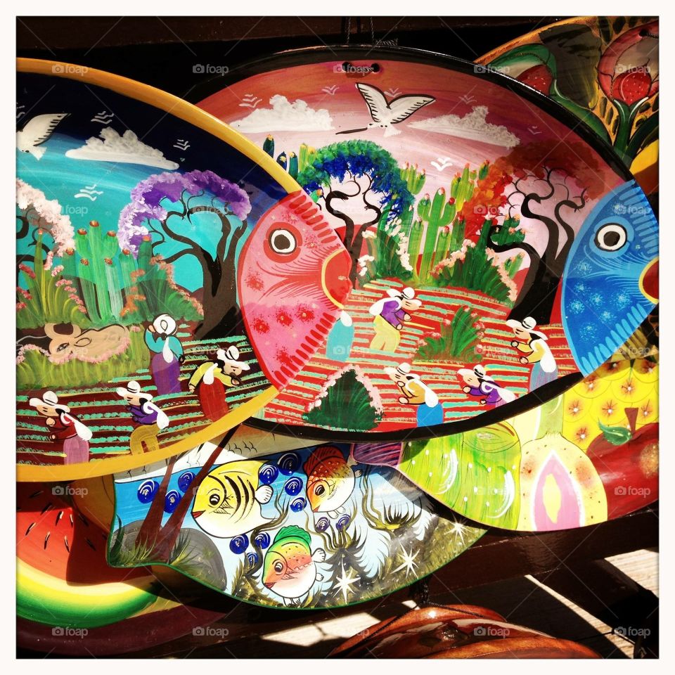 Hand painted Mexican fish plates 