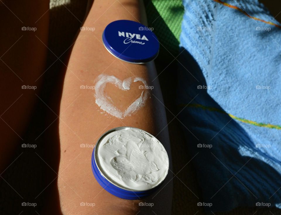 love Nivea, cream and female legs, skin care