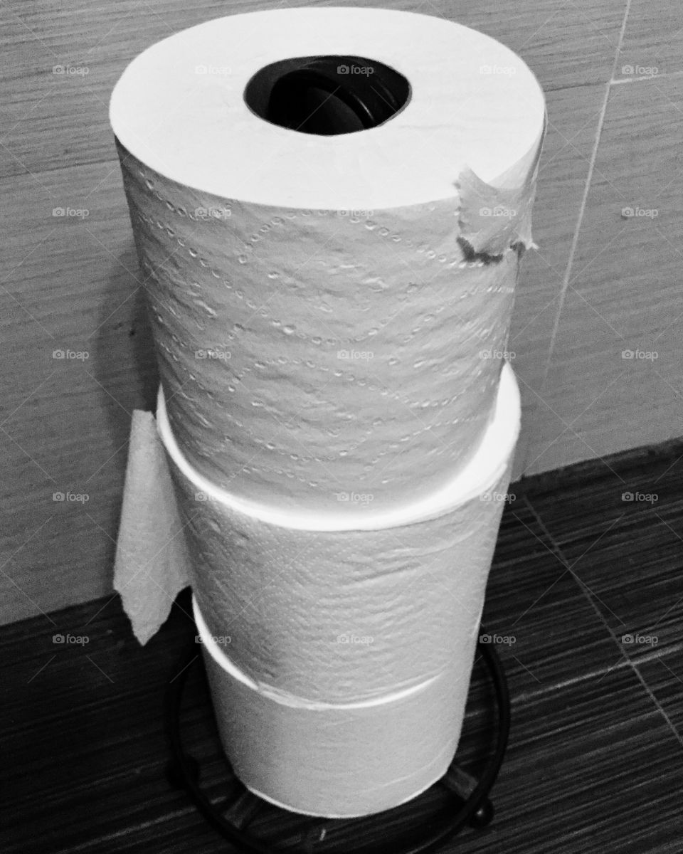 Tower of toilet paper.