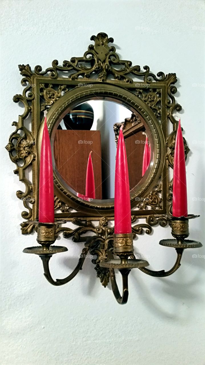 Antique Mirror with hand dipped candles.