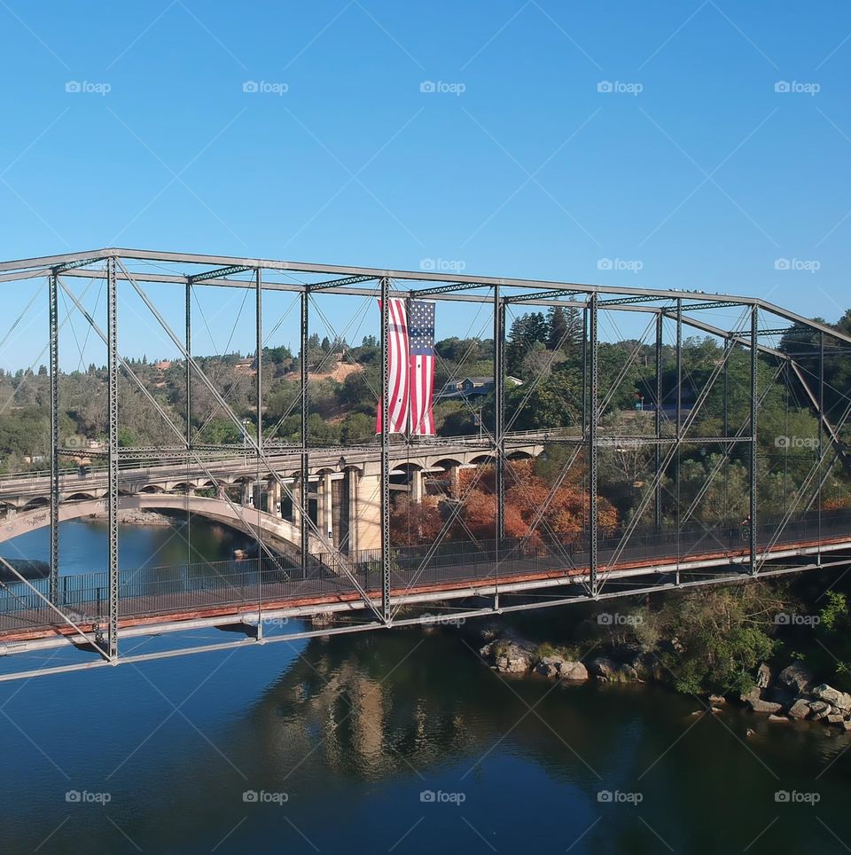 Flag Day,  footbridge in the city of Folsom California