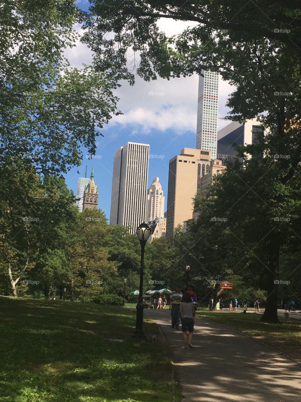 City skyline through the trees nyc Central Park July 2016