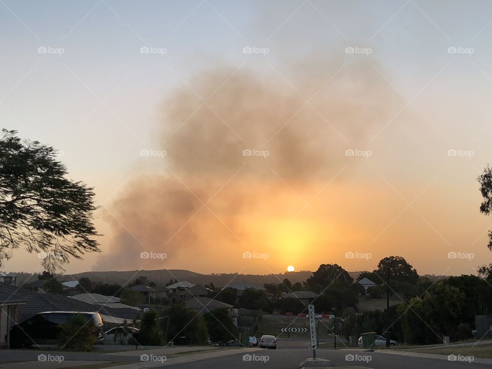 Bush fire at sunset