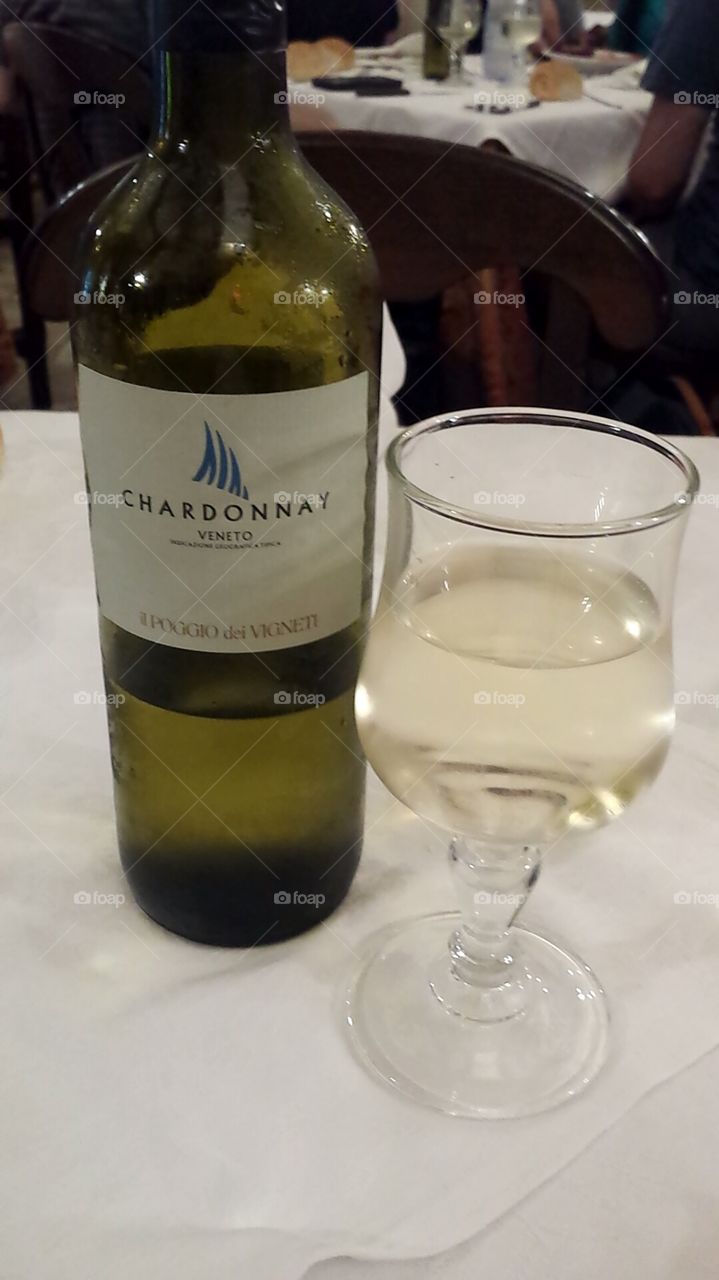 A glass of chardonnay