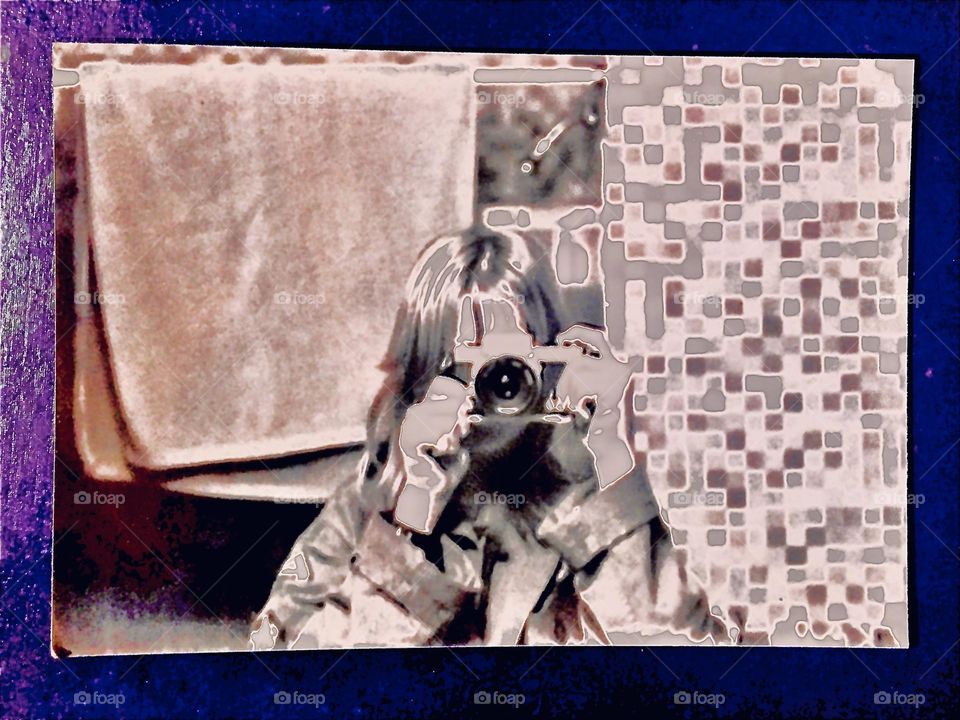 “Timothy Trespas” my significant other for almost sixteen years as an adolescent of about fourteen engaging in one of his many talents, photography. This processed shot through the mirror is quite intriguing. 1980. Hypnotic Productions