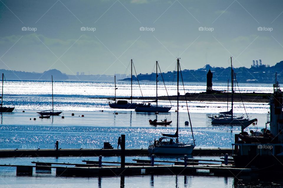 High angle view of boats in sea