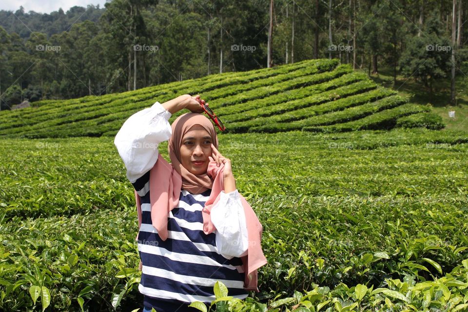woman standing in tea plantation