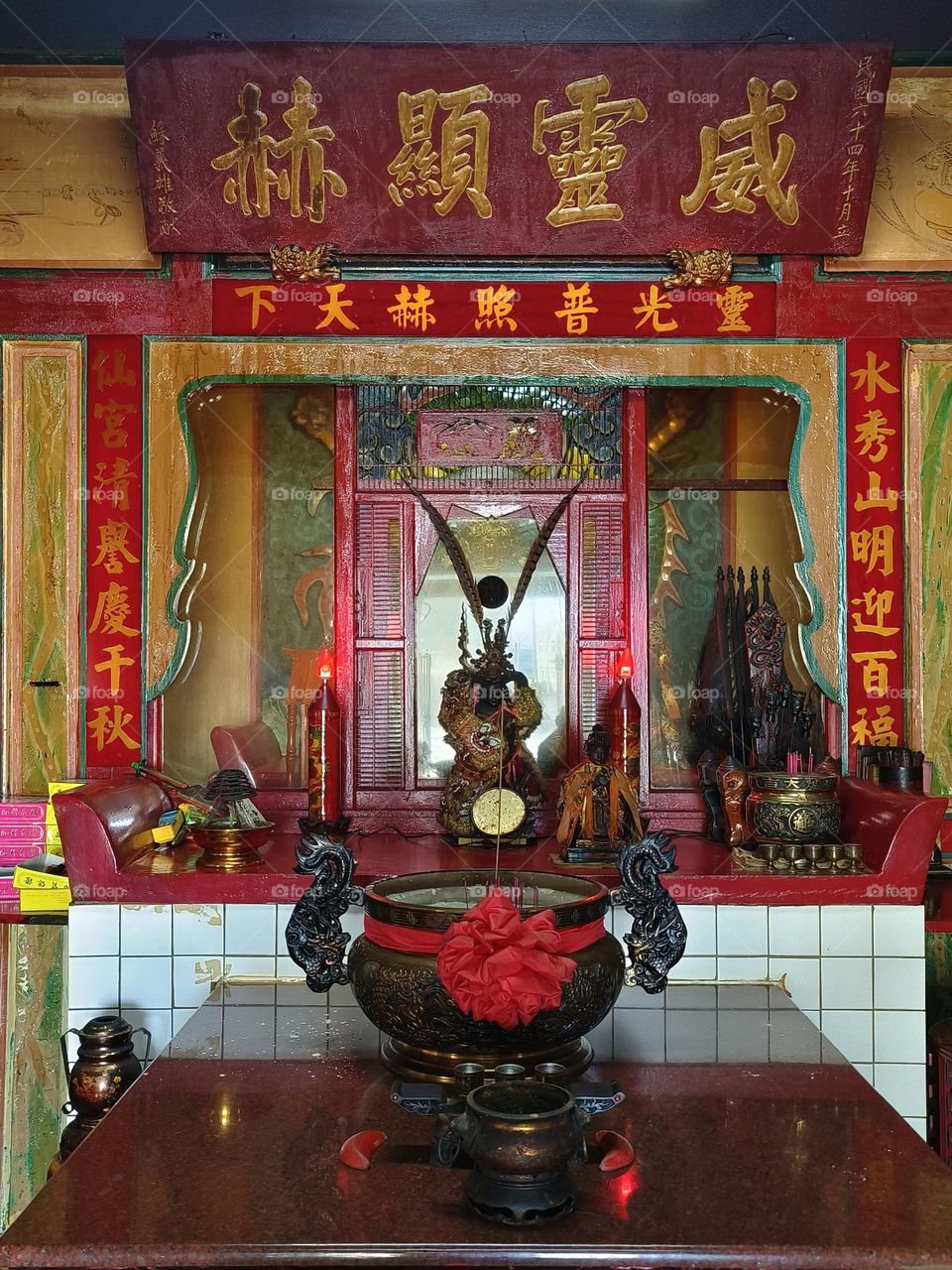 The interior of a temple in Tawian.