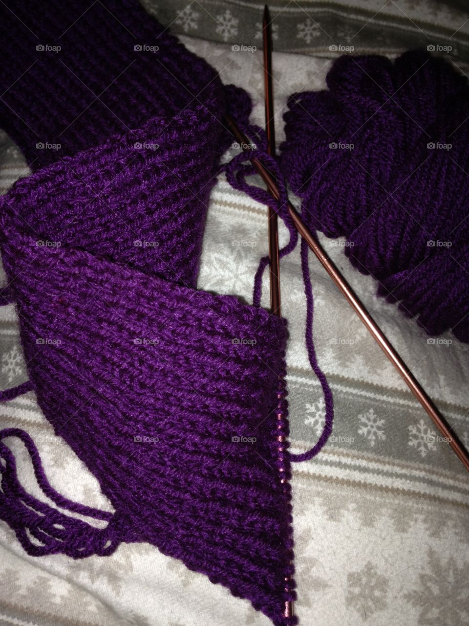 Purple scarf knitting