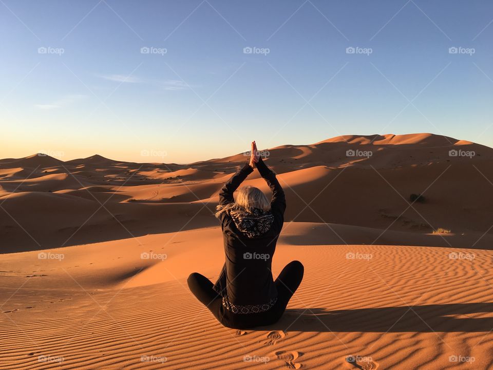Yoga early morning zen in Sahara 