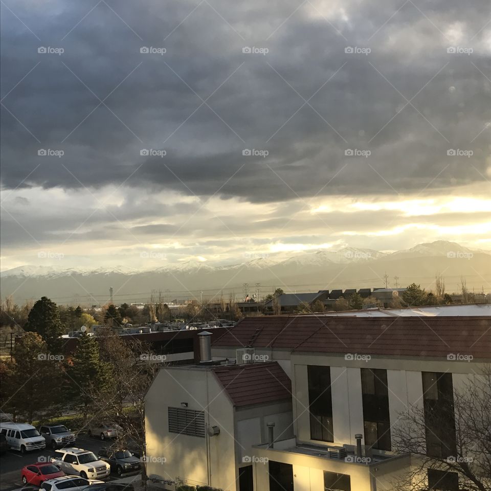 Sunrise over buildings in Salt Lake City Utah