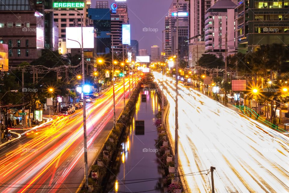 Traffic on the road before curfew in Bangkok Thailand