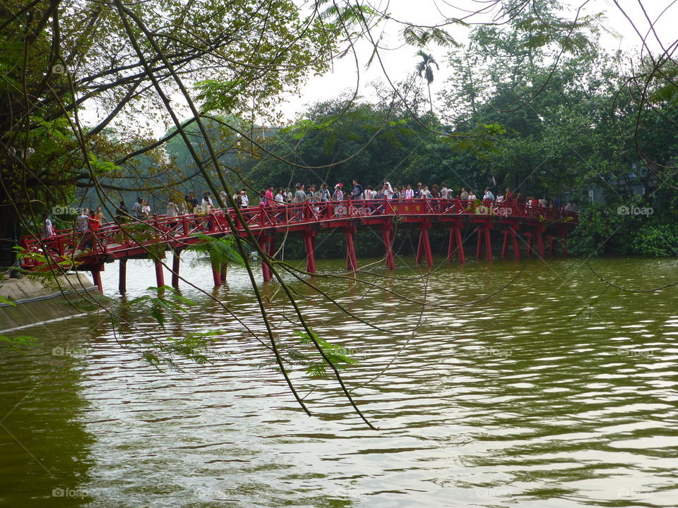 Huc bridge in a Hoan kiem lake on Hanoi