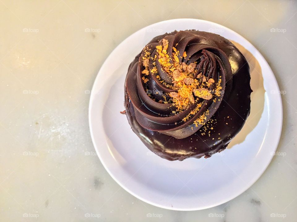 Peanut butter chocolate cupcake in plate