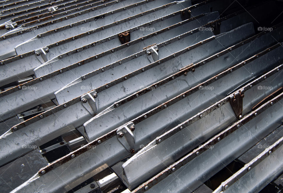 Metal, tractor tracks closeup, steel, silver, texture