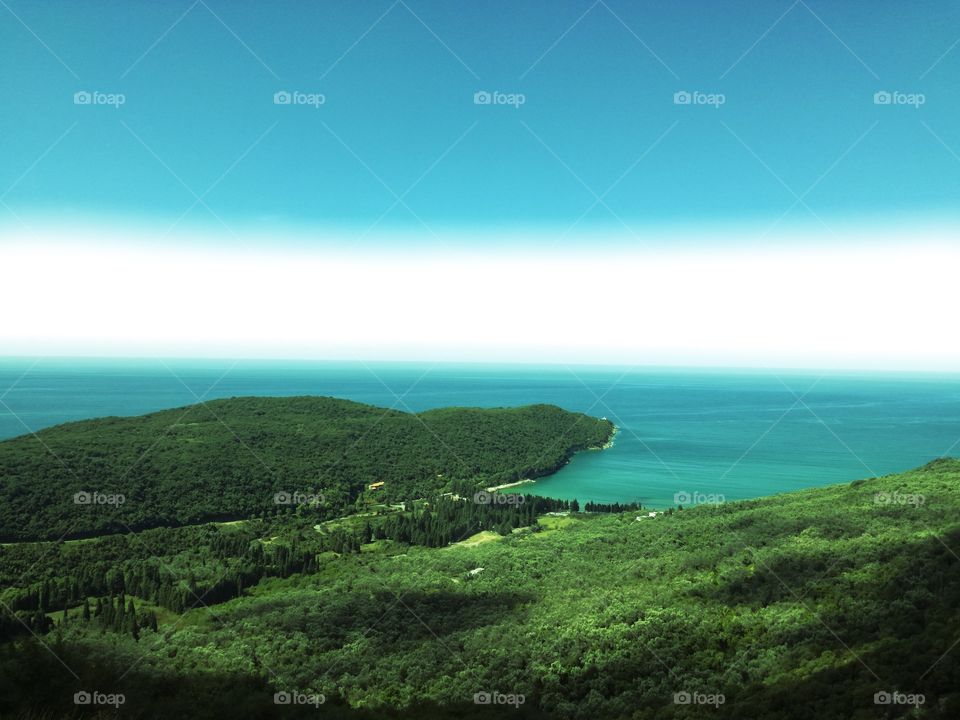 sea and montains. green and blue
