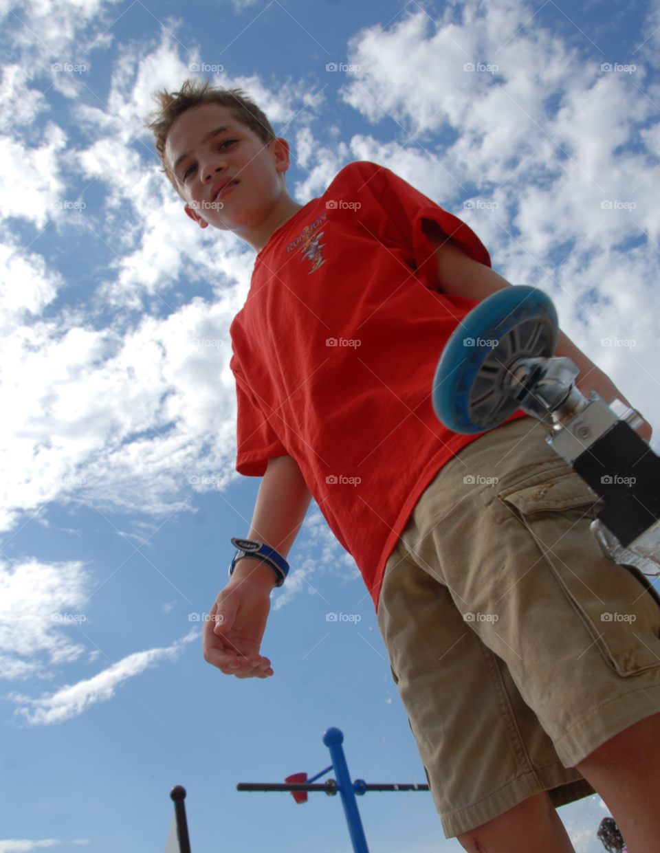 sky blue clouds boy by lightanddrawing