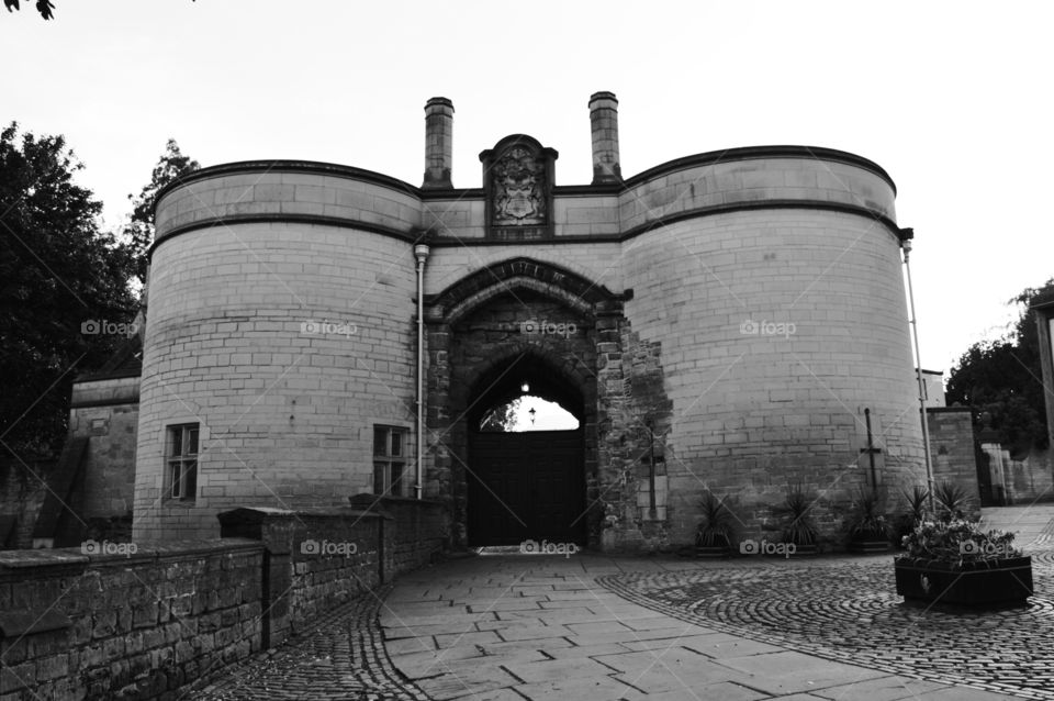 black and white architecture. Robin Hood castle