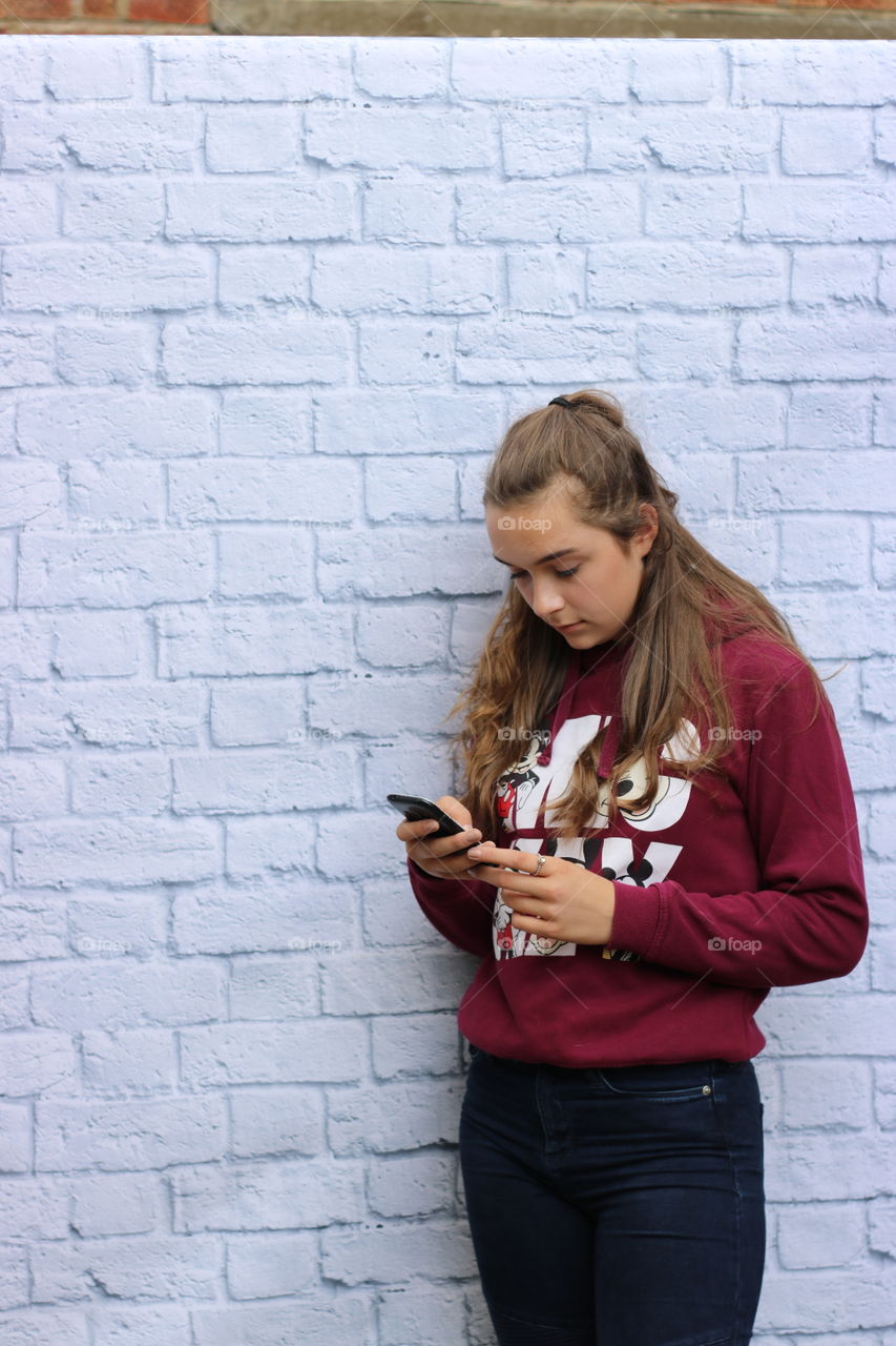 Portrait, Brick, One, Girl, Wall