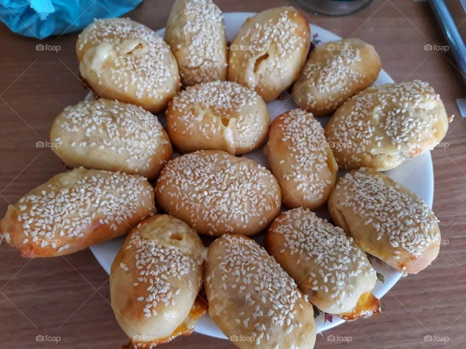 Appetizers with extra cheese and sesame