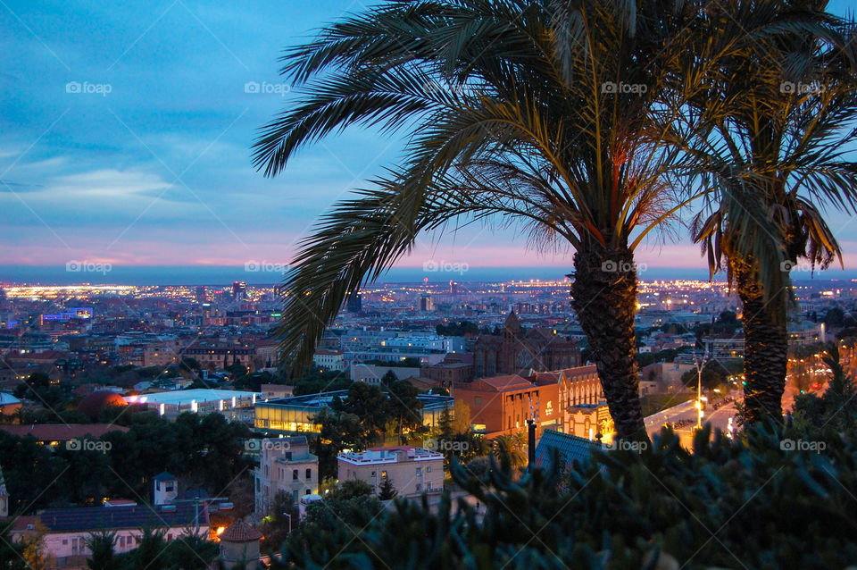 Cityscape of Barcelona during sunset 