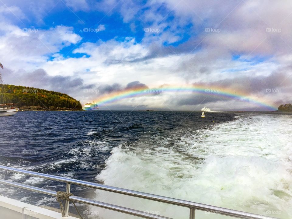 A rainbow over Bar Harbor, Maine.