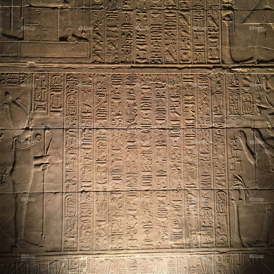 Hieroglyphics in the Philae Temple. Aswan, Egypt. 