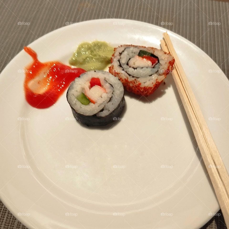 Delicious sushi on plate