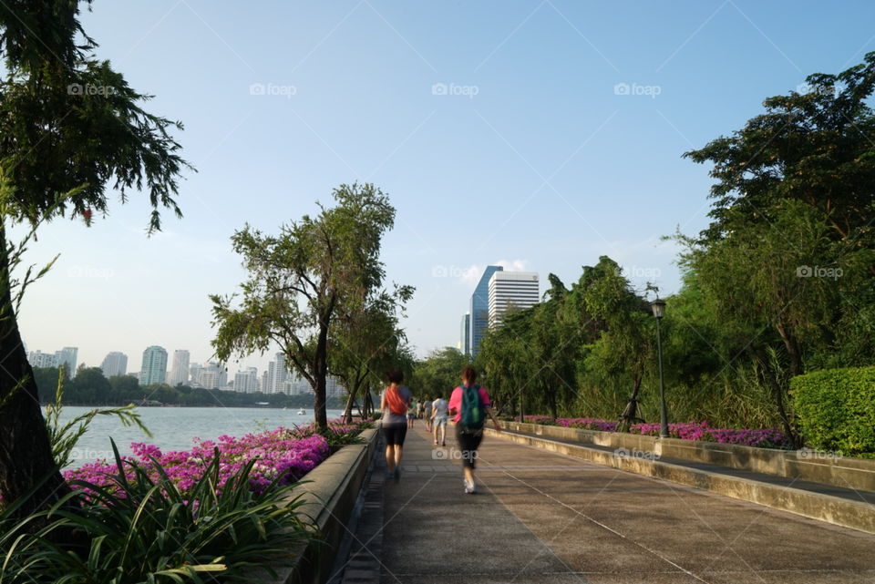 People are exercising in Bangkok park
