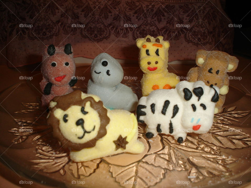 Animal Marshmallows.  Ant, Seal, Giraffe, Lion, Zebra, Monkey