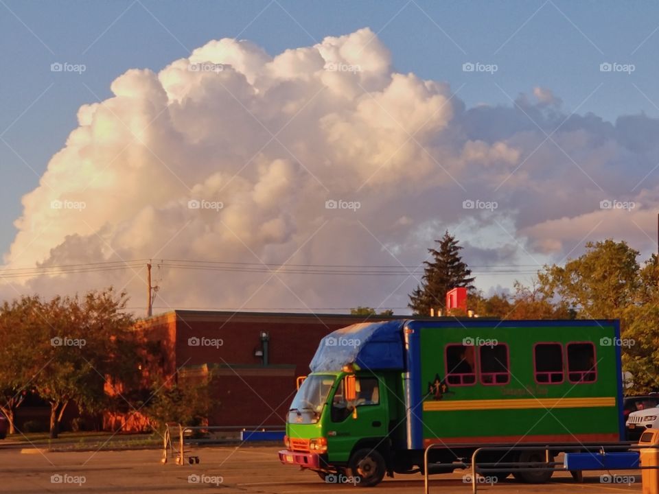 Colorful Unique Vehicle..Must all be having dinner at Restaurant