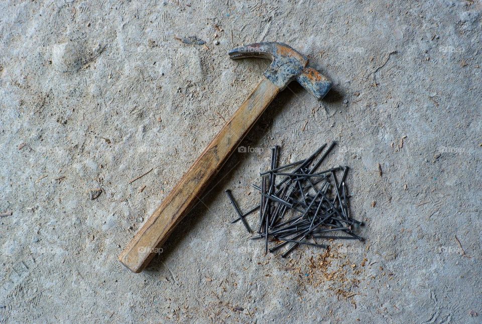 Old hammer and Nails