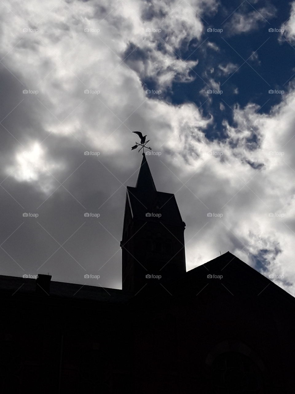 overcast,  tower town hall