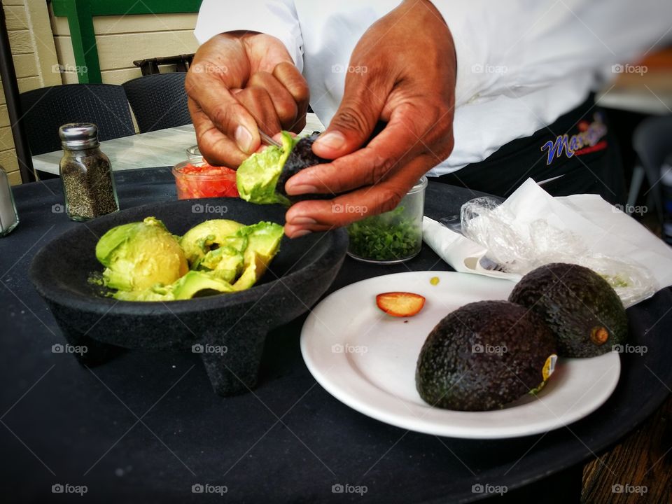 Tableside guacamole on Santa Monica Pier - California