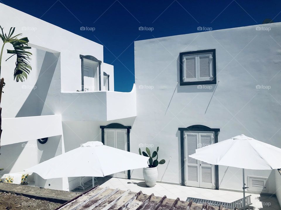 White washed painted Mediterranean houses and building in Panarea island, Italy 