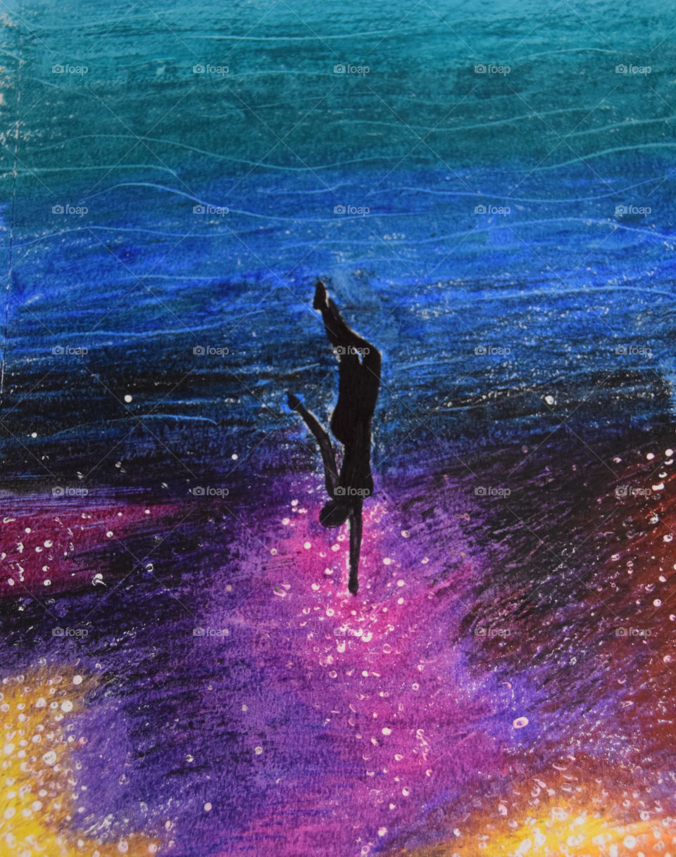 Purple color story. Oil pastels,  cosmic diver