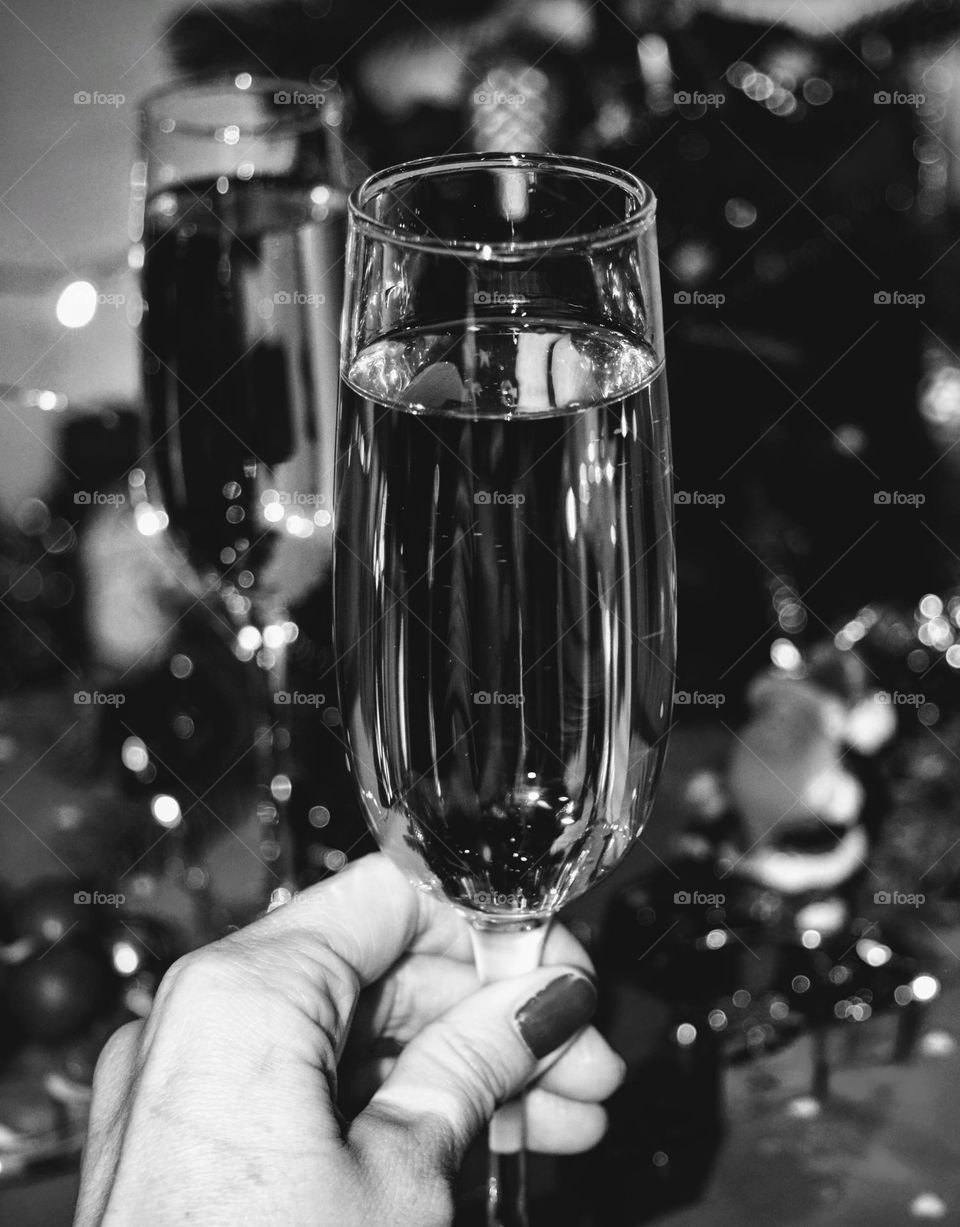 champagne glasses black and white background