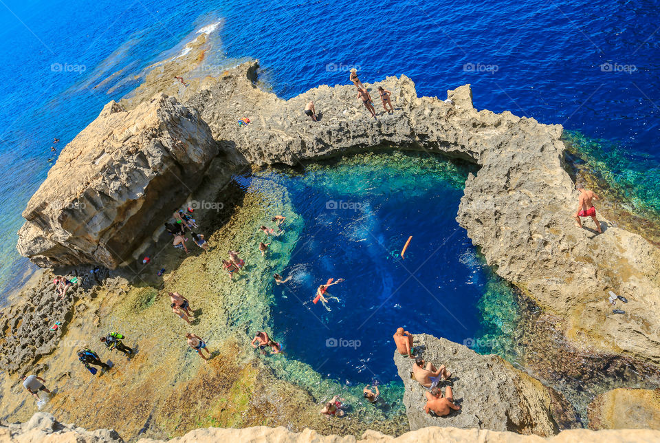 High angle view of tourist enjoying beach