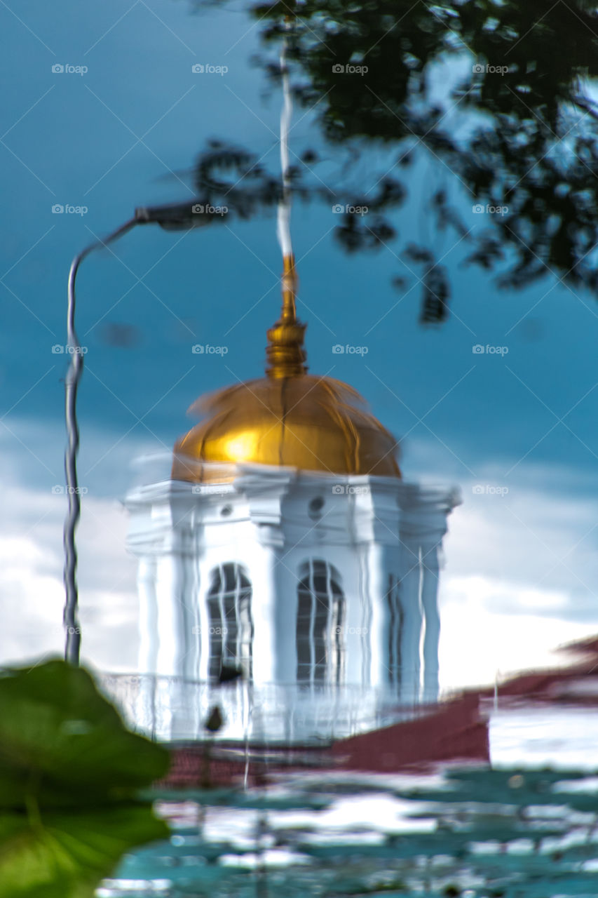 Reflection of top building of Bogor presidential palace, Indonesia