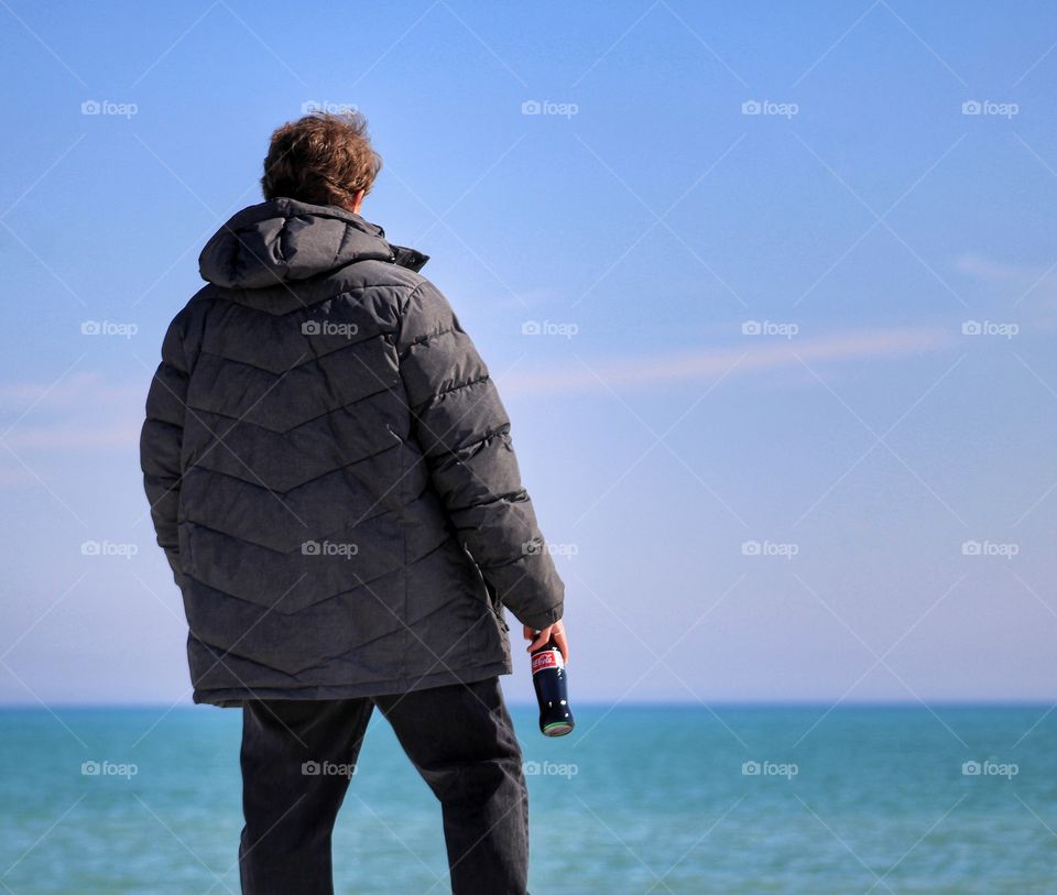 walking by the lake Michigan with Coca Cola