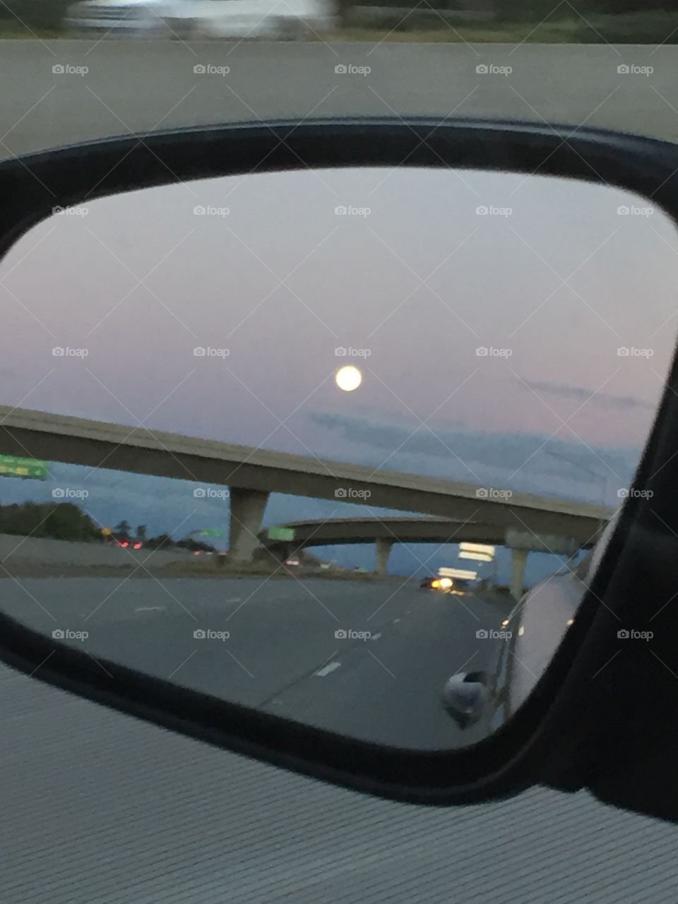 Moonrise in the rear view. 