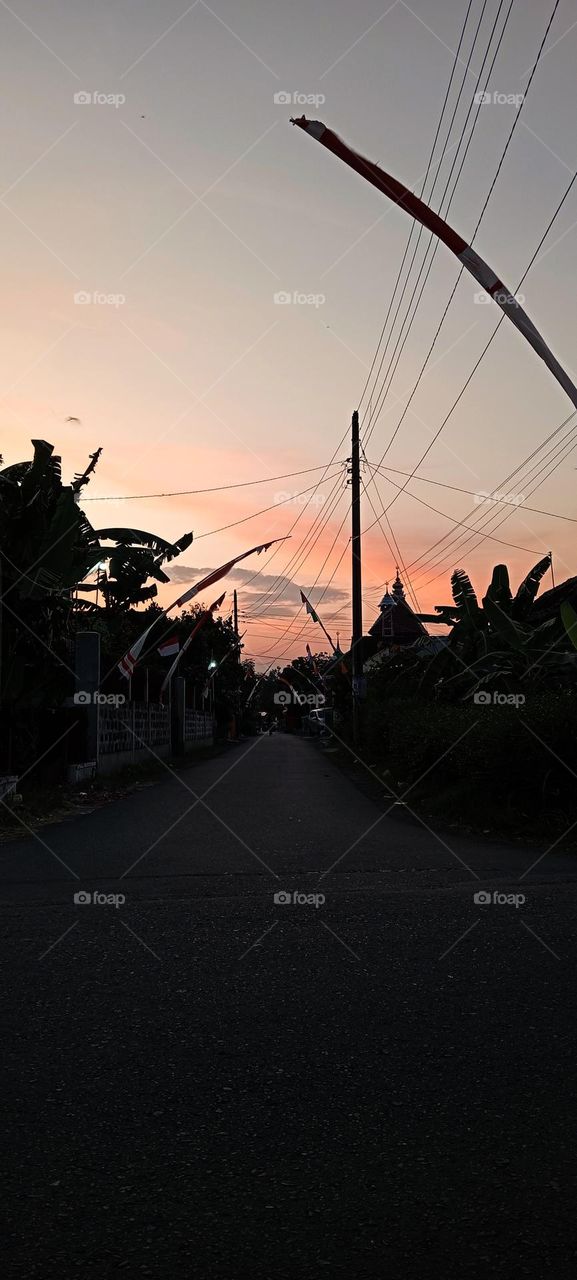 sunrise view in the morning in rural indonesia of java