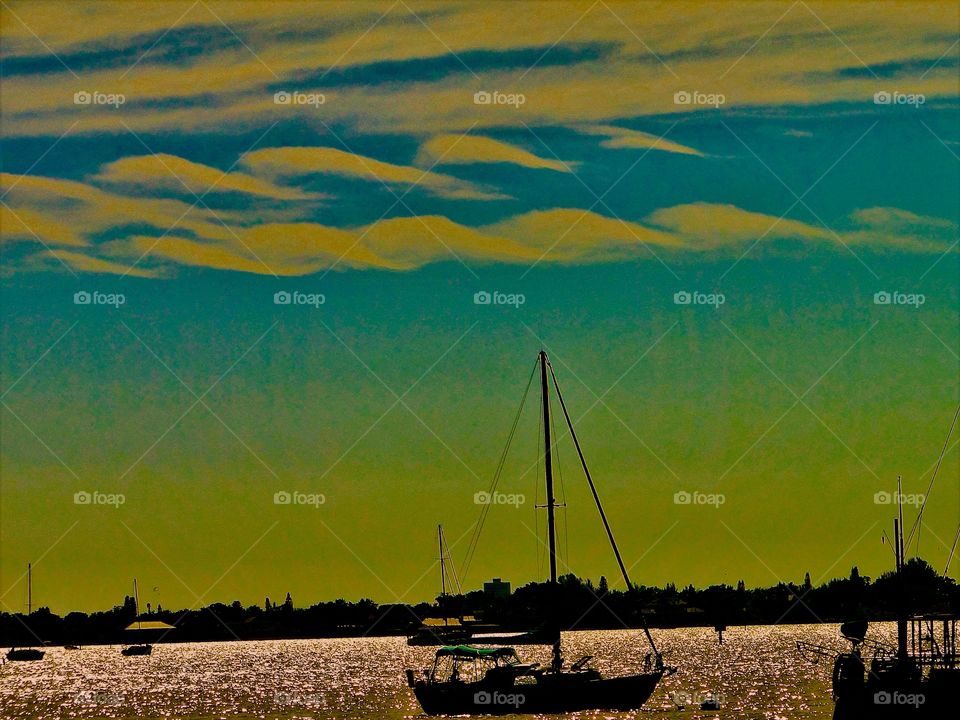 Ship and twisted clouds